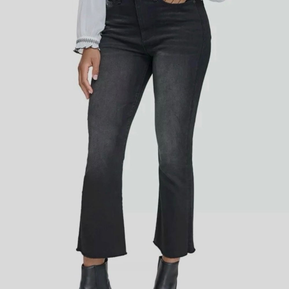 Karl Lagerfeld Faded Black Cut Hem Flare Jeans